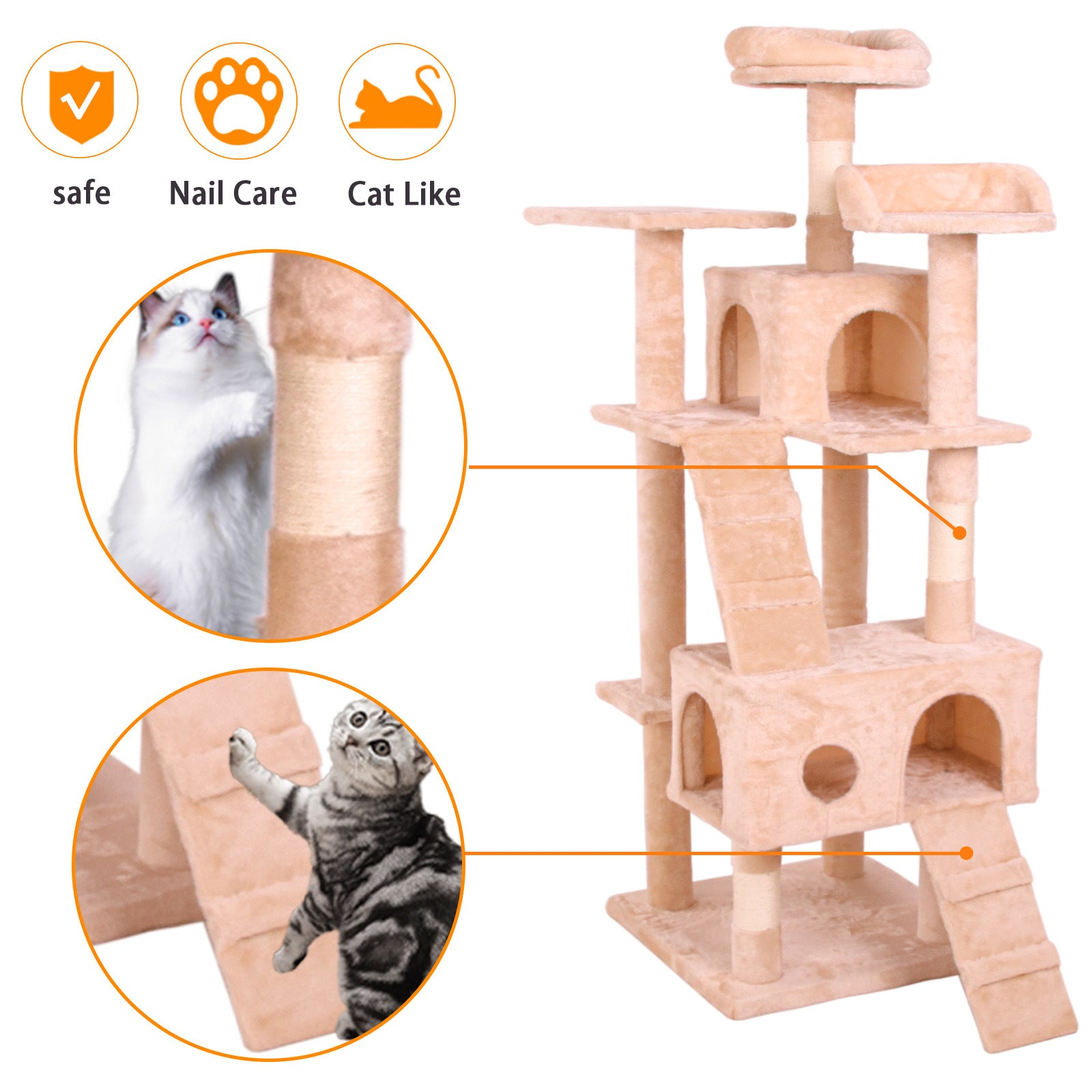Cat Climbing Tree House With Scratching Posts & Stairs Doba